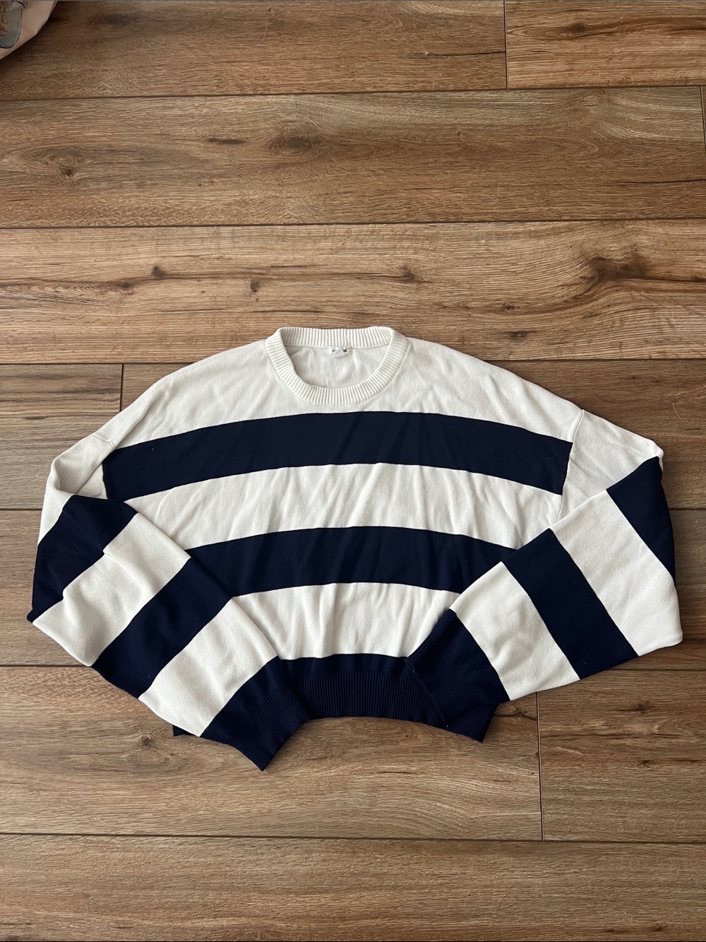 Garage Navy Blue and White Striped Sweater Small